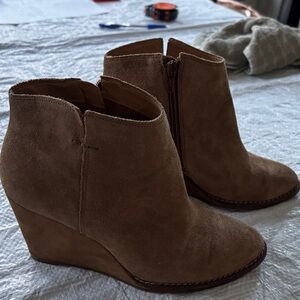 Lucky Brand Brown Suede Wedge Ankle Boots